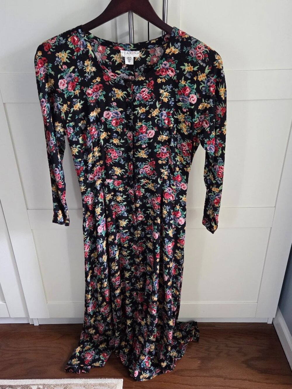 Vintage 90s Floral Dress with Sleeves, Pockets, Button Down Small